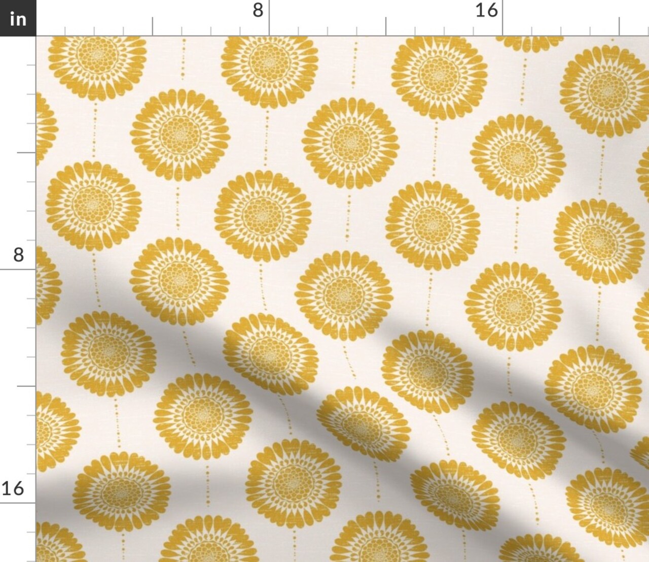 Floral Sunflower Boho Yellow Custom Printed Fabric by Spoonflower Various Fabrics by the Yard or Fat Quarter